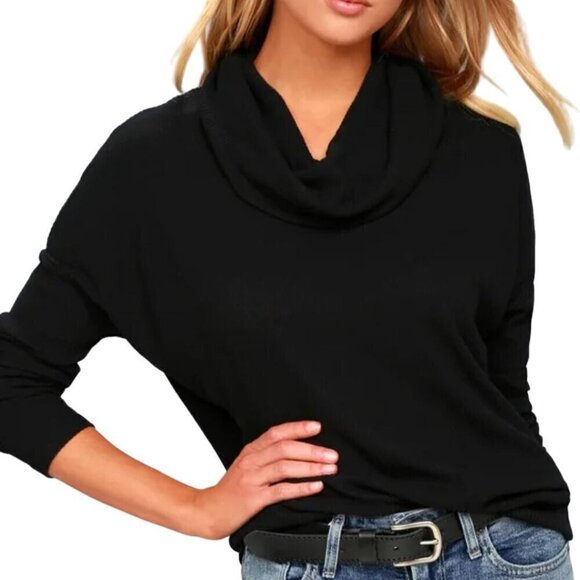 Lulus Friend Of A Friend Black Cowl Neck Sweater Size L - Picture 1 of 9
